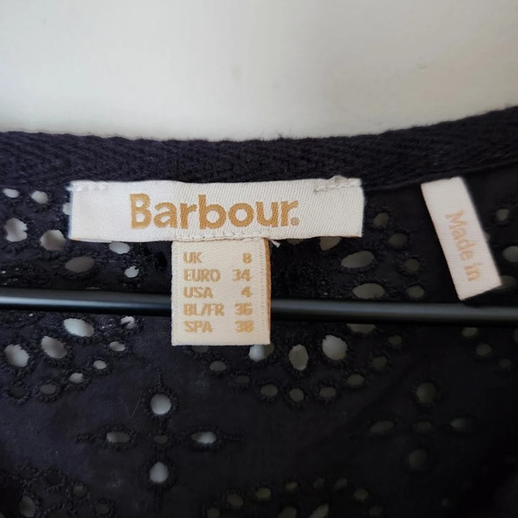 Barbour | 100% Cotton Hazel Eyelet Short Sleeve Midi Dress - Sz 4 *Missing Slip* - Picture 9 of 10
